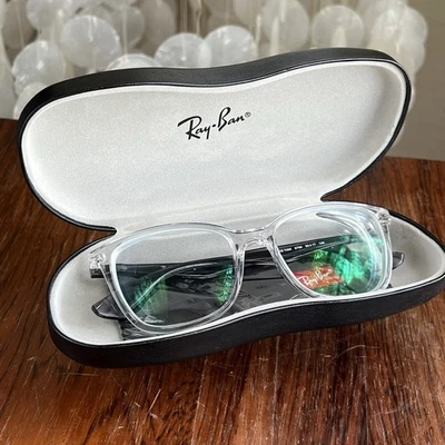 RAY BAN RB 7066 5768 TRANSPARENT WHITE BLACK DESIGNER AUTHENTIC EYEGLASSES 52-17 - Image 1 of 4