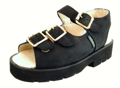 Sandálias DE OSU -FARO -Espanha -Meninas de couro preto nobuck fivela -Europeia -Tamanho 7-9 - Imagem 1 de 4