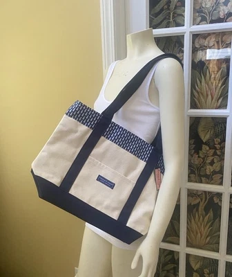 NWT Vineyard Vines Martha's Vineyard Blue OffWhite Gingham large canvas Tote Bag - Image 1 of 4