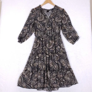 Abito midi a strati Kate And Lily Paisley taglia 12 nero marrone boho chic prateria - Foto 1 di 10