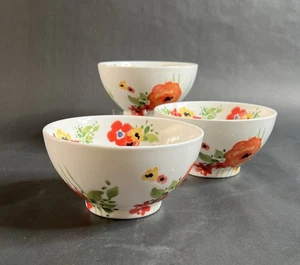 Set of 3 Anthropologie Verdant Acres Bowls, 5.75″,Red Orange Poppies, Floral - Picture 1 of 10