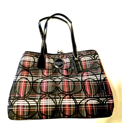Coach Signature Black Tartan Plaid Glitter Carryall F17669 - Image 1 of 4
