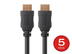 Monoprice High Speed HDMI Cable - 6 Feet - Black (5-Pack) HDR, 18Gbps, 28AWG - Picture 1 of 6