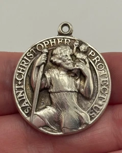 Vintage Charles Thomae Sterling Silver Saint St Christopher Medal - Picture 1 of 9