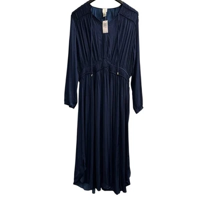 Vestido Joie Mujer XL Azul Satinado En Niveles Fruncido Midi Asimétrico Fluido Evento Foto 1 de 4