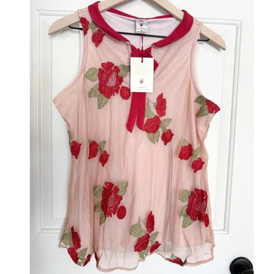 Nuevo con etiquetas Top Disney Blancanieves LC Lauren Conrad Forrado Bordado Sin Mangas Rojo S Foto 1 de 4