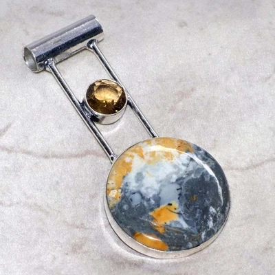 Pretty Maligano Jasper Smoky Topaz 925 Silver Plated Round Pendant 2.8" GW - Image 1 of 3