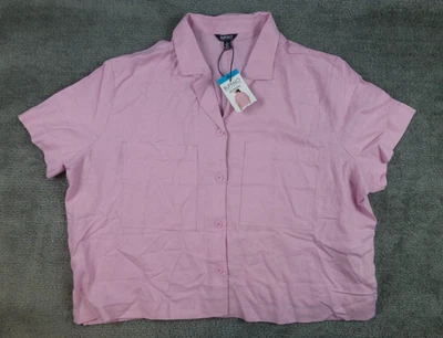 Camisa Dave Bitton para mujer mezcla de lino manga corta cuello en V bolsillos rosa nueva con etiquetas 2XL Foto 1 de 4