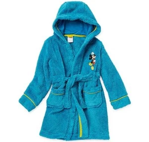 Disney Mickey Mouse Boy's Blue Plush Minky Fleece Hooded Bathrobe - Picture 1 of 10