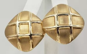Abgerundeter quadratischer matter und polierter Ohrring in 14 Kt Gelbgold - Omega Rückenclip* - Bild 1 von 8