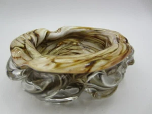 Vintage Mdina thick and heavy art glass dish / bowl wood effect design signed - Picture 1 of 8