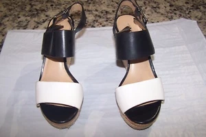 # Antonio Melani Black & White Espadrille Wedge Ankle Strap Sandals Sz 8M - Picture 1 of 8