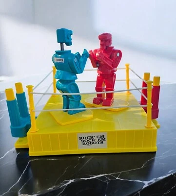 Rock Em Sock Em Robots Fighting Boxing 2001 Mattel Toy Game Red & Blue Robots  - Image 1 of 4
