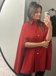 Vintage 60’s Red Cape Coat Gold Buttons Pointed Collar - Picture 1 of 11