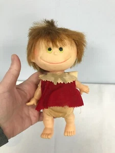 VINTAGE CUTE JAPAN ROLY POLY ROUND FACE RUBBER DOLL with ROOTED HAIR 7" - Picture 1 of 3