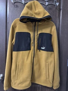 Puma Polar Fleece Full-Zip Hooded Jacket Bone Brown Mens Small Long Sleeve - Picture 1 of 4