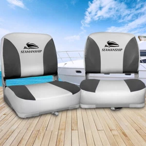 2 PCS Folding Swivel Boat Seat Salt Water & UV Resistant Padded Seats Backrest - Picture 1 of 7
