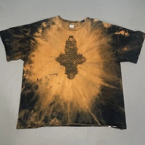 Vintage 1999 Russell Athletic Tie Dye Gothic Cross Graphic T-Shirt XXL Short - Picture 1 of 8