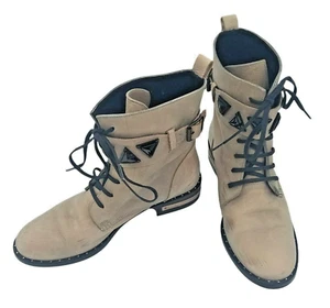 Freda Salvador Women's Combat Boots Size 6 Gray 100% Leather Jeweled Straps  - Picture 1 of 12