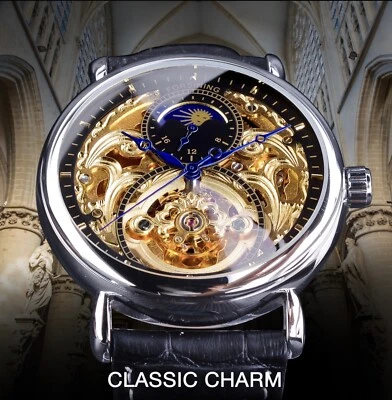 ⌚￼ Forsining Men’s Automatic Self Winding Moon Dial Self Winding Business Watch - Image 1 of 4