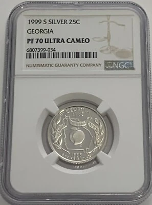 1999 S Proof Silver Georgia Quarter NGC PF70 Ultra Cameo Statehood 25c - Image 1 of 3