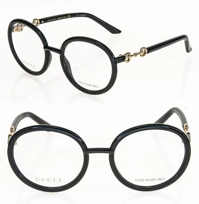 GUCCI Horsebit 0891 Negro Dorado Redondo Retro Anteojos GG0891O 001 Óptico Unisex Foto 1 de 4