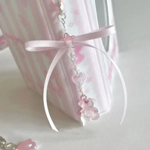 Sweet Bear Bow Beaded Phone Chain Strap Keychain Decoration For Key Bag Pend _pw - Zdjęcie 1 z 5