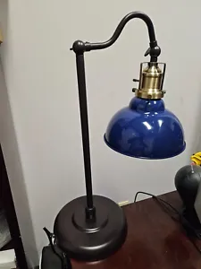 Adjustable Height Brass/Blue Desk Lamp Single Mode - Picture 1 of 7