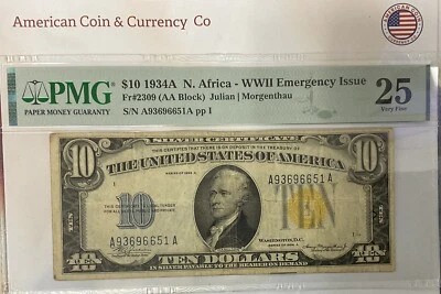 $10 1934A N. Africa - WWII Emergency Issue Fr#2309 PMG 25 - Image 1 of 2