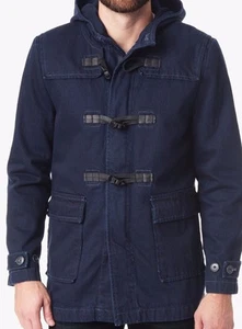 $478 NWT 7 FOR ALL MANKIND SzM HOODED DENIM TOGGLE COAT IN INDIGO BLUE - Picture 1 of 5