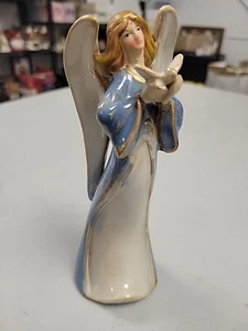 Blue Ceramic Angel Witj Dove Figurine 6.75" No Brand  - Picture 1 of 8