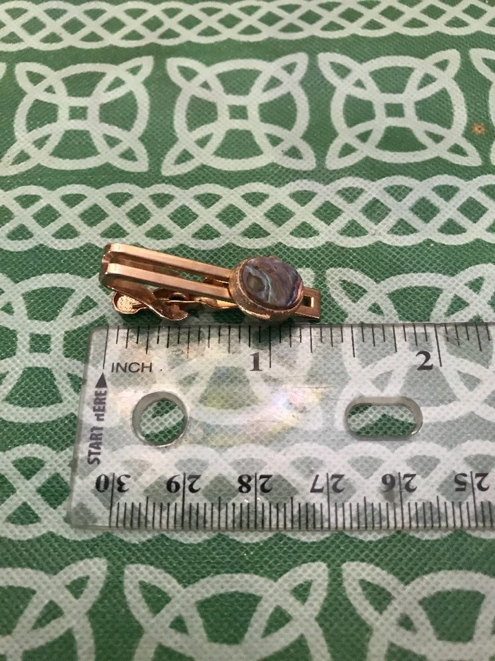 Signed Swank Brand Vintage Gold Tone Abalone Shell Tie Bar Clip FREE SHIPPING - Image 1 of 3