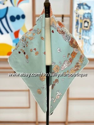 Sallys 14 Momme Twill Silk Wrap Scarf Florals Horse Print Square Shawl 35"/90cm - Image 1 of 4