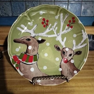 CASAFINA DEER FRIENDS SALAD PLATE Rudolph & Deer-8 1/2" - Picture 1 of 7