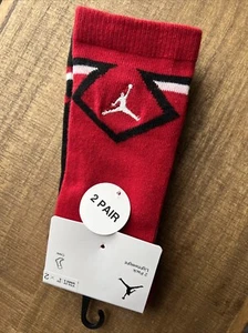 Air Jordan Kids 2 Pair Crew Socks YTH(3Y-5Y) W(4-6) RED/BLACK - Picture 1 of 6