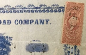 #D170 * 1x 1869 American Tax Stamp on US Railroad Stock - Picture 1 of 2