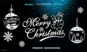 CHRISTMAS STICKERS SNOWMAN BALLS SNOWFLAKES WINDOW DECORATIONS REUSABLE Gift  - Picture 1 of 3
