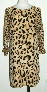 Crown & Ivy Animal Leopard Print Scoop Neck 3/4 Sleeve Lined Dress 4 - Picture 1 of 4