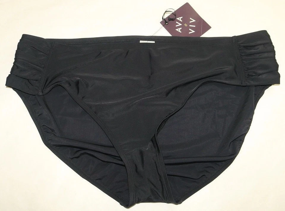 Traje de baño de bikini AVA & VIV parte inferior negro fruncido lados talla grande 24W-26W Foto 1 de 1
