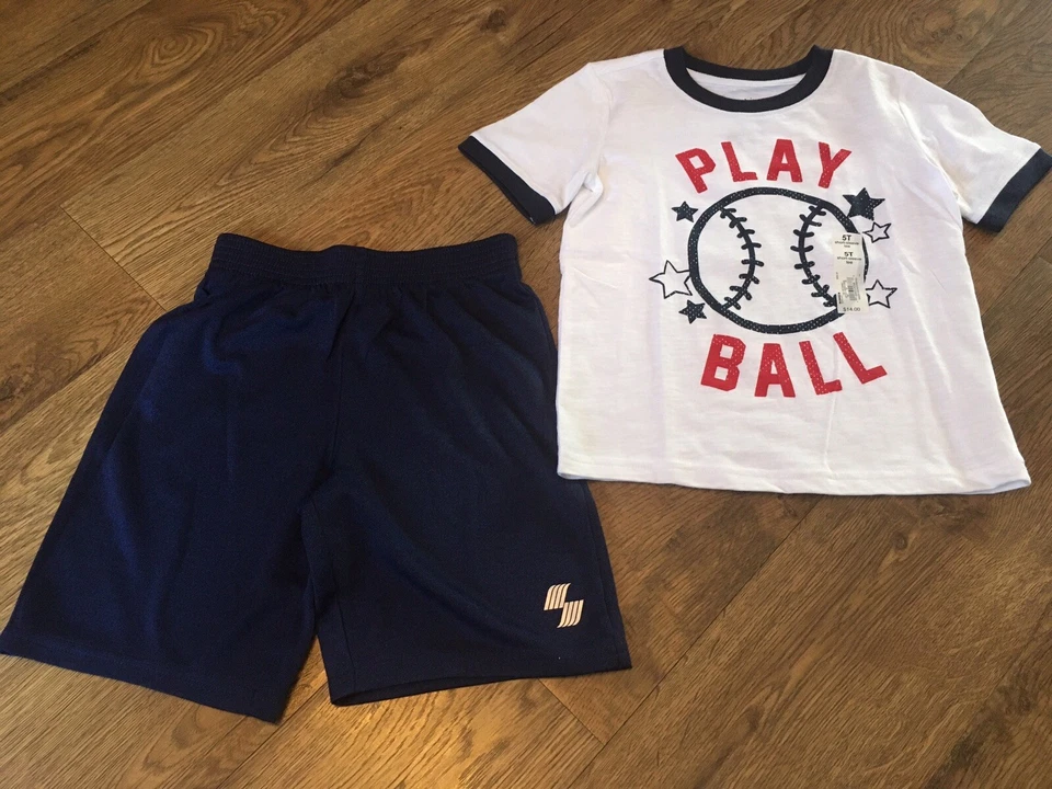 Nuevo con etiquetas Ropa de verano para niños talla 5T ~ Camisas / Pantalones cortos ~ Conjunto deportivo de béisbol Foto 1 de 1