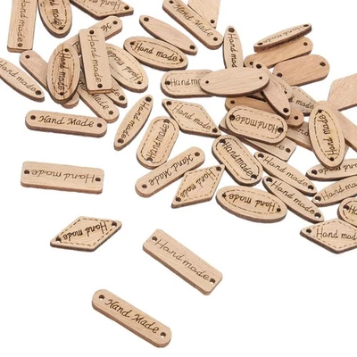  50 Pcs Handmade Label Button Wood Hang Tags for Yarn Labels Sewing - Bild 1 von 4