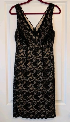 Vestido CONNECTED APPAREL Encaje Superpuesto Negro Beige Oscuro Romántico Cóctel Talla 10 Foto 1 de 4