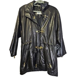 Vintage 90s Andrew Marc S Black Leather Clip Utility Goth Grunge Punk Matrix - Picture 1 of 6