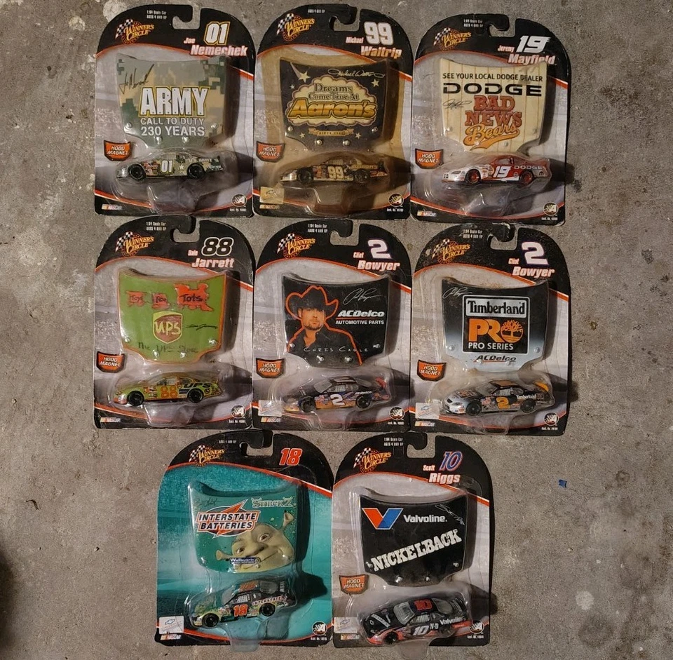 NASCAR car COLLECTION Nickelback Shrek 2 UPS Timberland etc Racing cars w/ hood - Image 1 of 1
