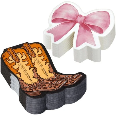 Juego de 100 servilletas de fiesta de revelación de género botas de vaquero occidentales y... Foto 1 de 4