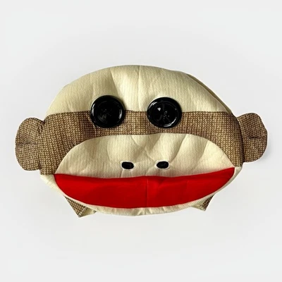 Sock Monkey Adult Mask Novelty Costume Headpiece Brown Red Big Button Eyes - Image 1 of 4