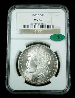 Dólar de plata Morgan 1880 S $1 NGC MS 66 CAC #5997 Foto 1 de 3