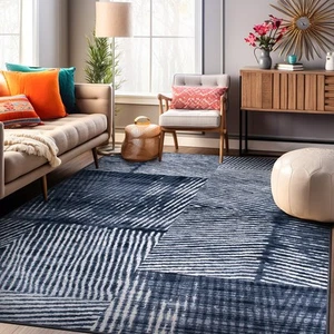 Rugshop Rugs for Living Room Geometric Stripe Distressed Non Slip Rugs for Sale - Picture 1 of 33