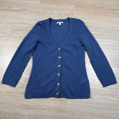 Cardigã suéter feminino Banana Republic pequeno lã cashmere azul academia - Imagem 1 de 4