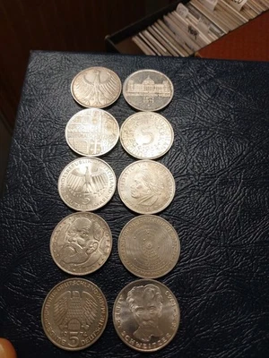 German Silver Coins, Lot Of 10, Below Melt, 5 Marks - image 1 of 4